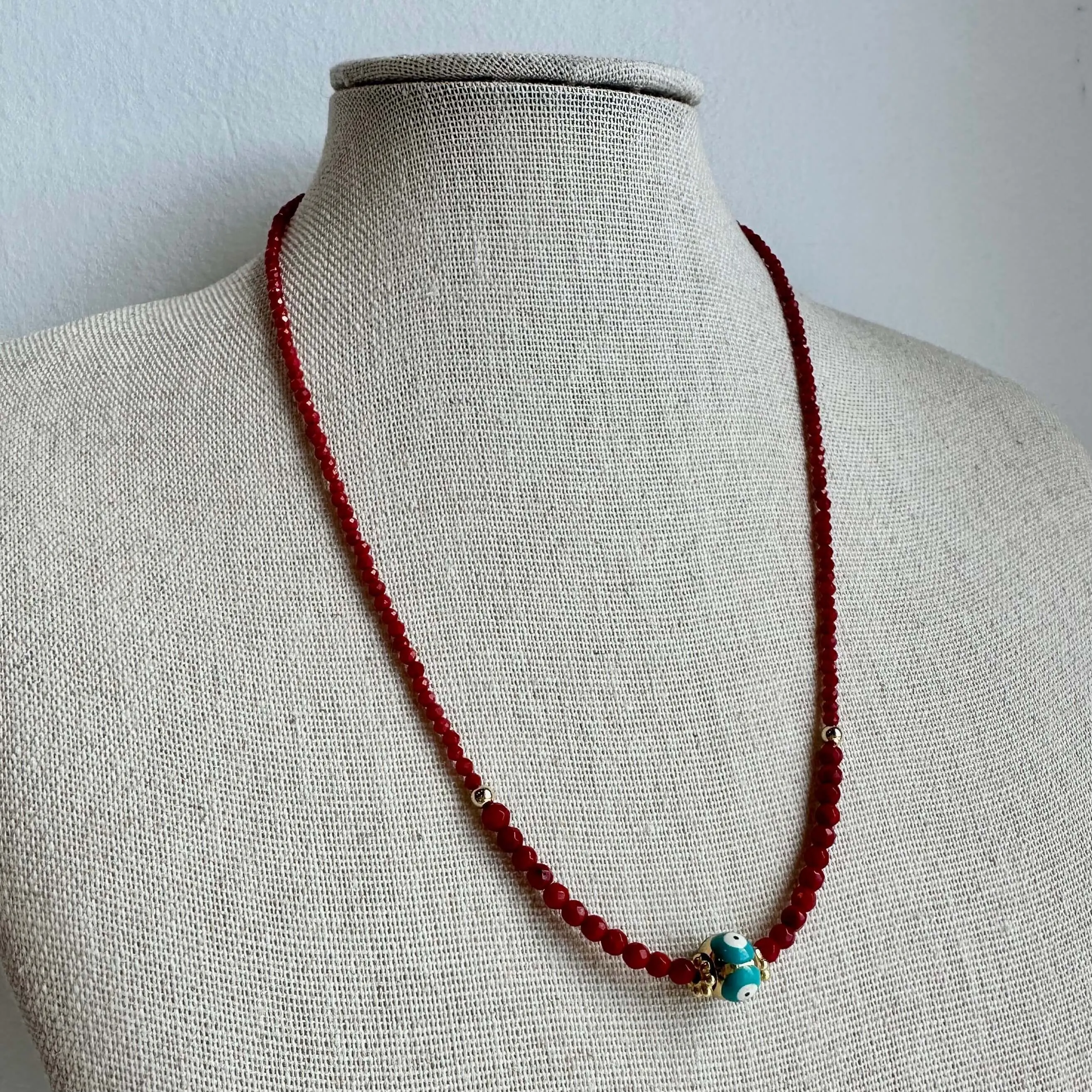 Ashley Evil Eye Coral Choker