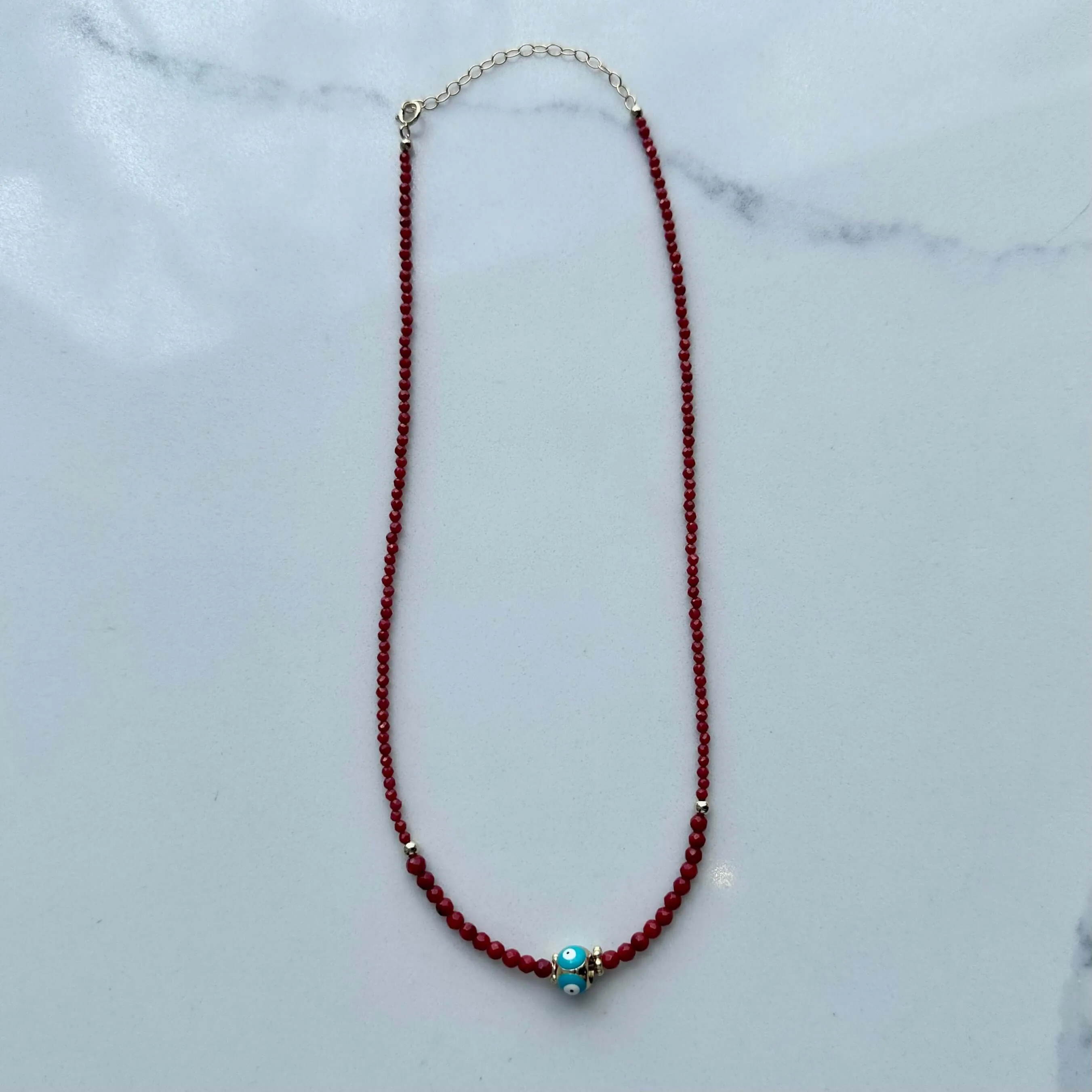 Ashley Evil Eye Coral Choker