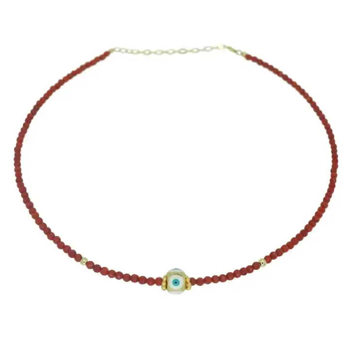 Ashley Evil Eye Coral Choker
