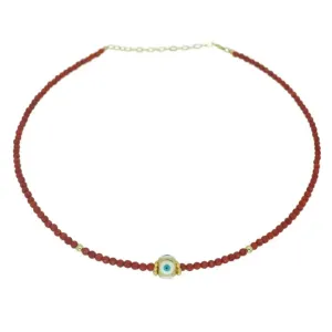 Ashley Evil Eye Coral Choker