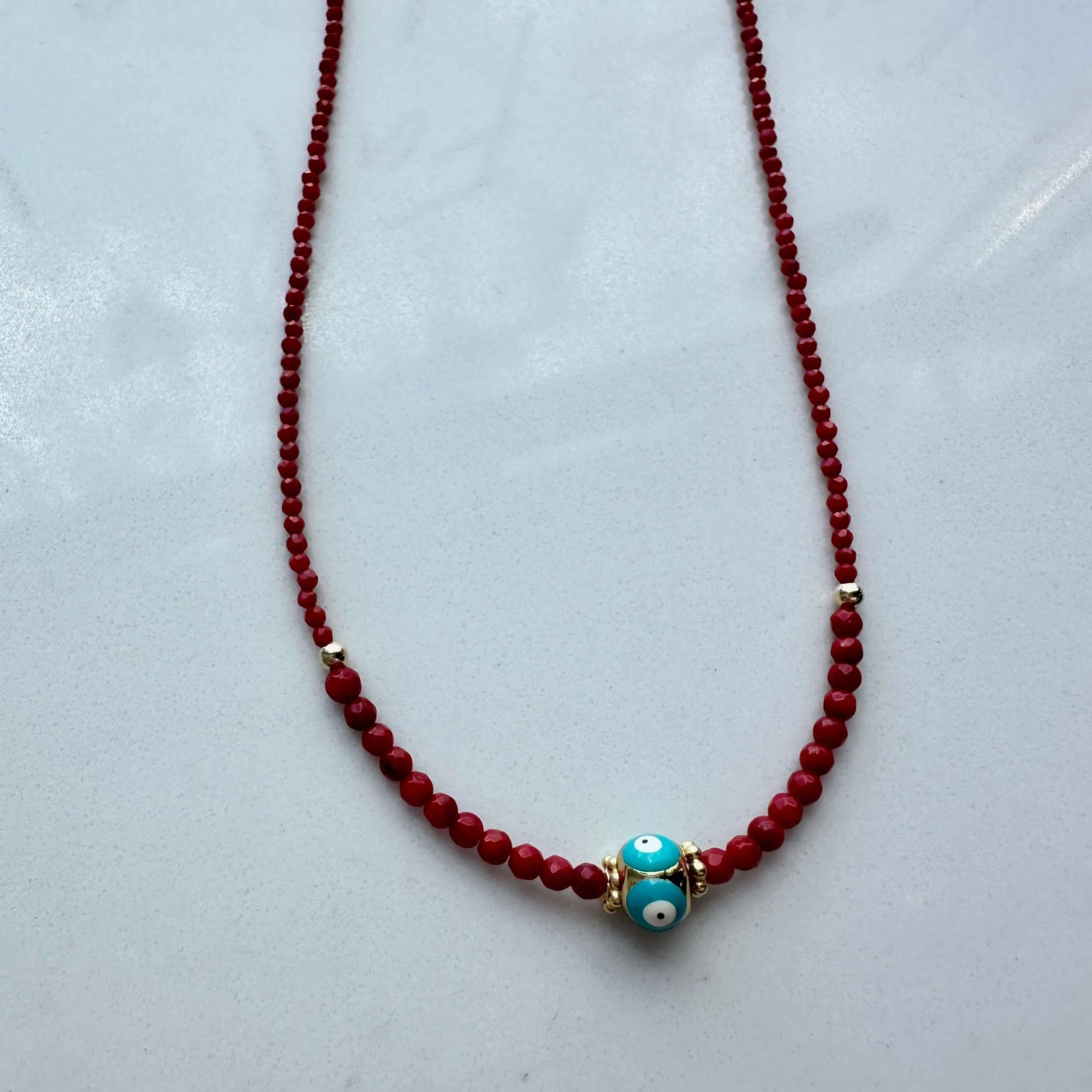 Ashley Evil Eye Coral Choker