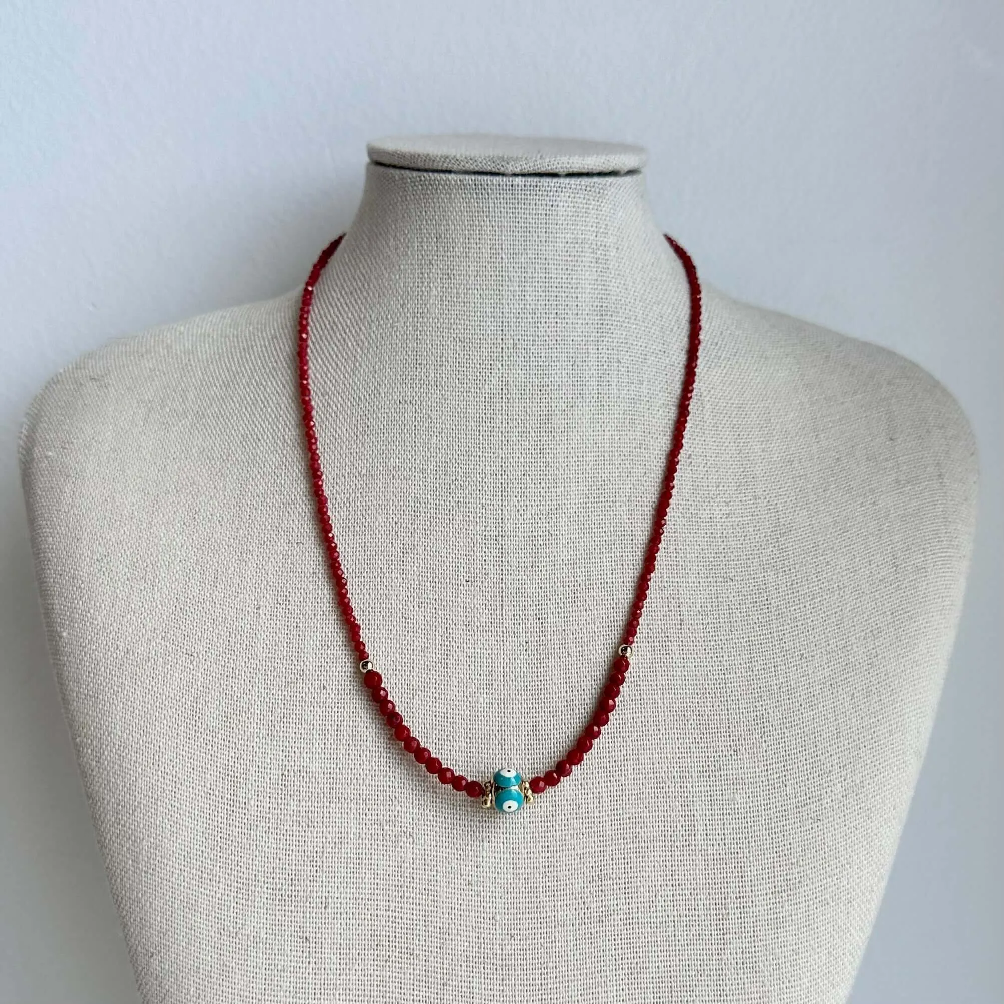Ashley Evil Eye Coral Choker