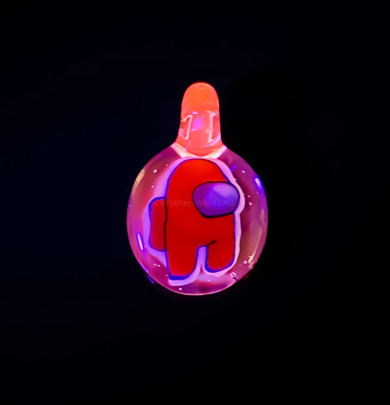 AVI Glass UV Reactive Red Among Us Pendant with Opal