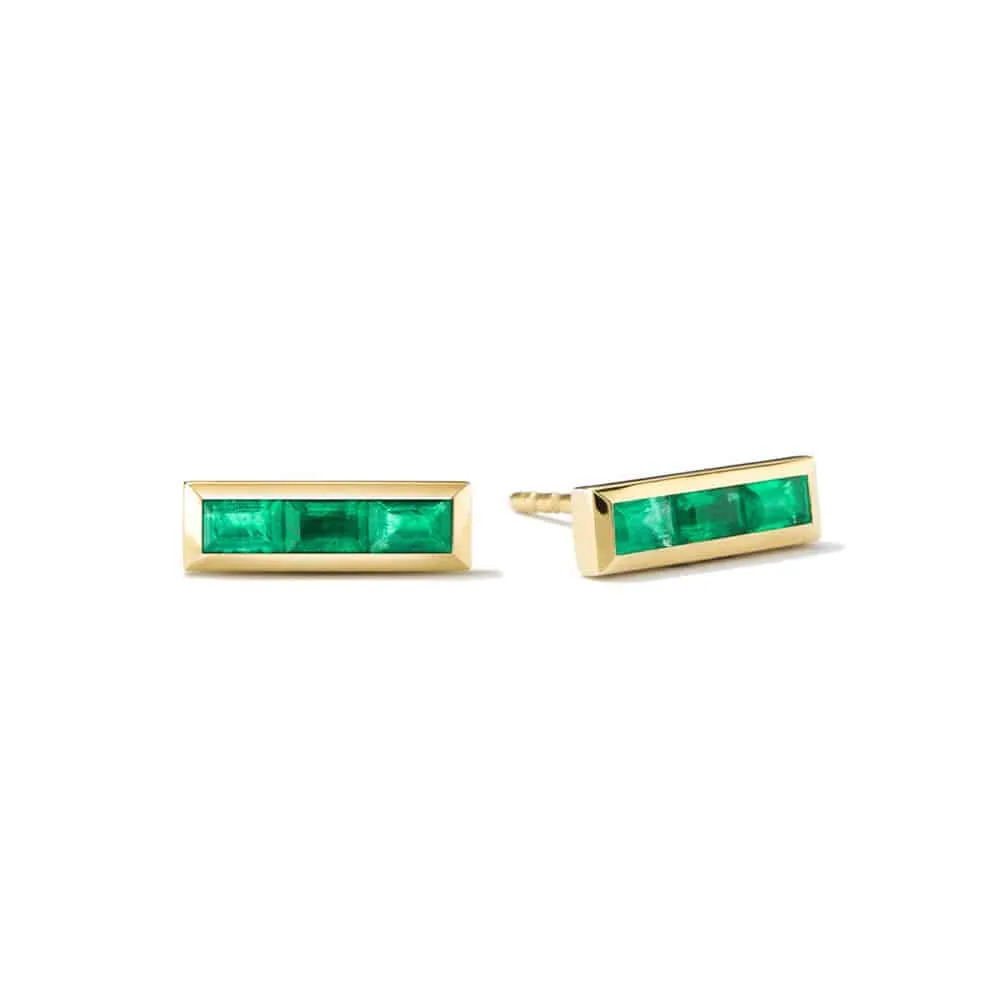 Baguette Lab Grown Emerald Stud Earrings