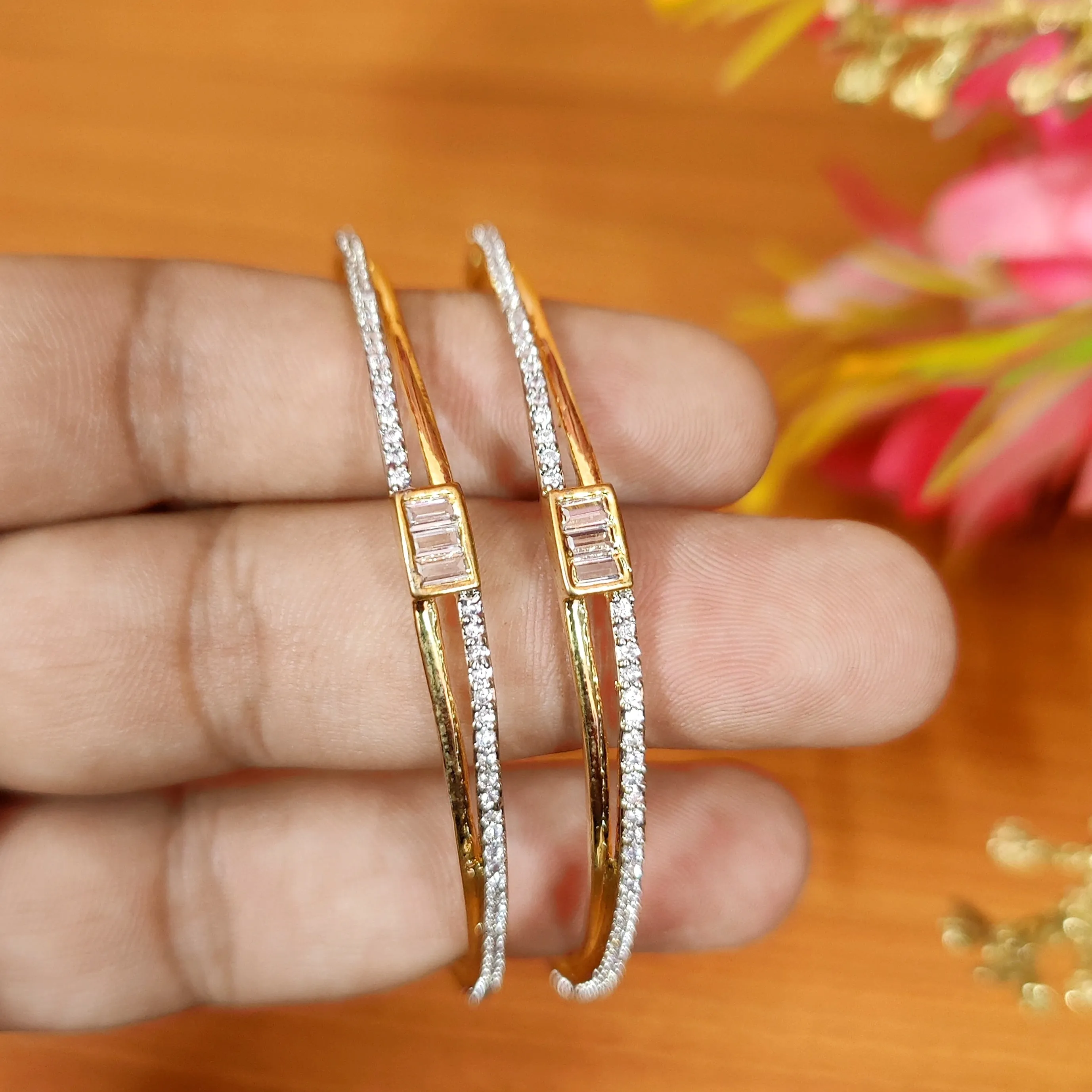 BAUGETTE STUDDED DIAMOND LOOK DESIGNER BANGLES