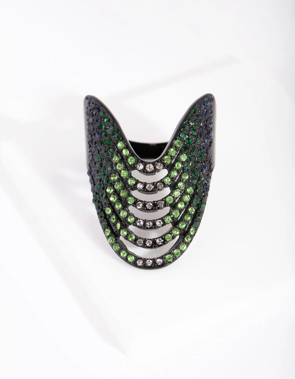 Black Diamante Drop Wave Ring