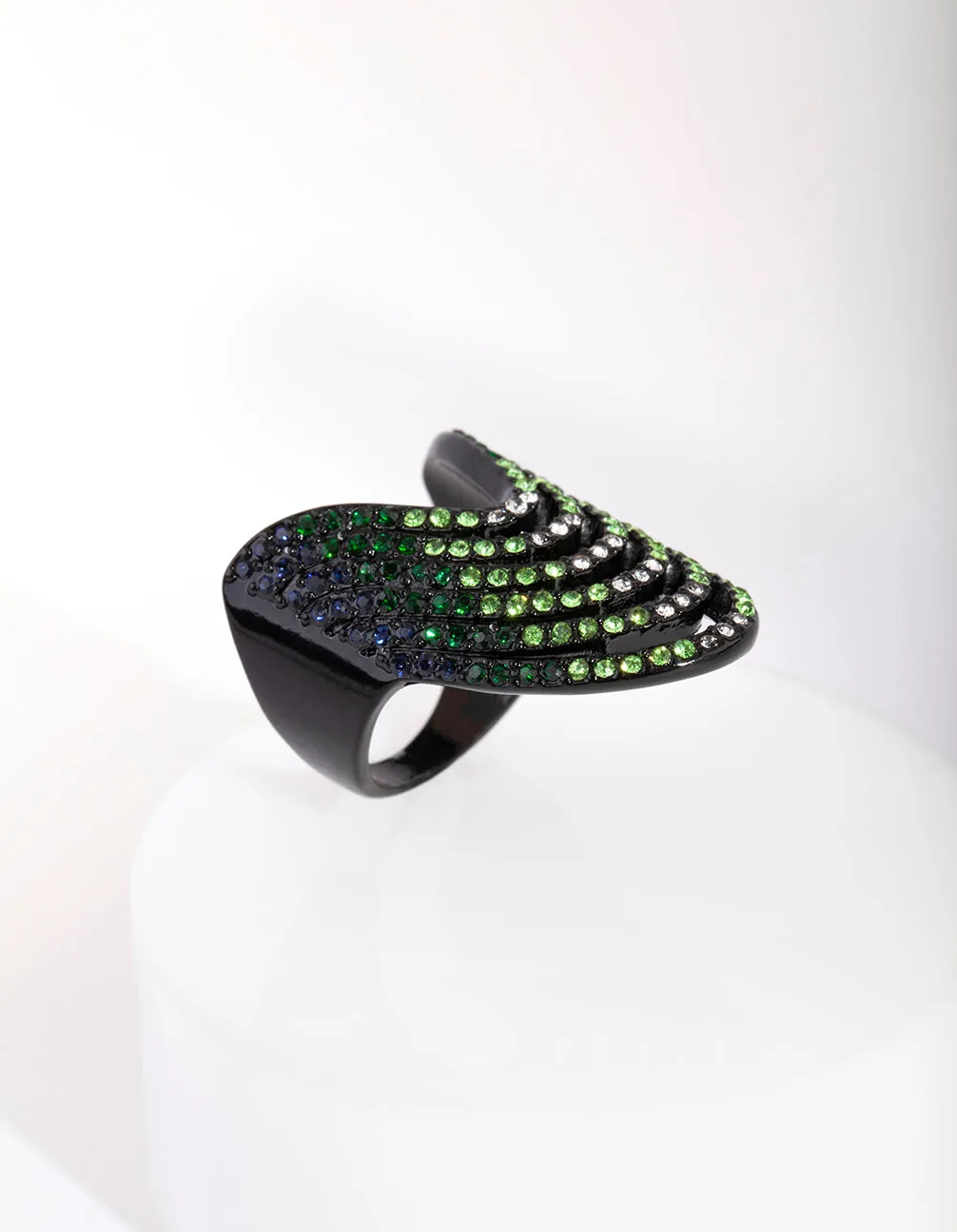 Black Diamante Drop Wave Ring