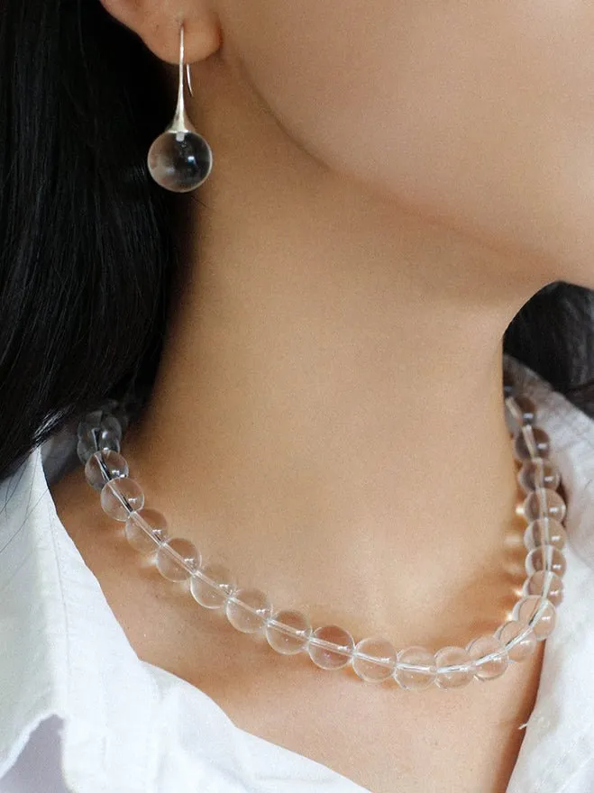 Black Onyx White Crystals Pearl Ear Hooks Drop Earrings