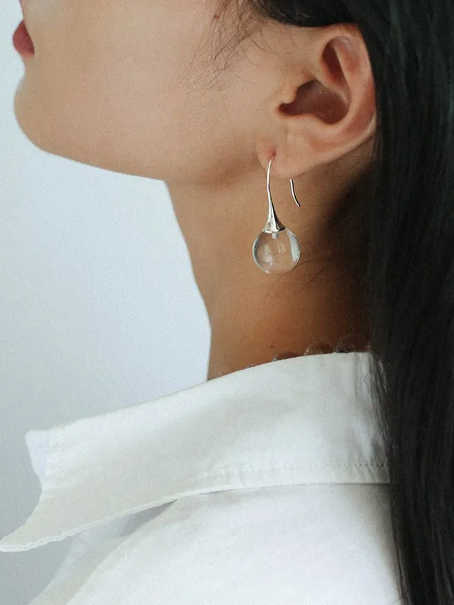 Black Onyx White Crystals Pearl Ear Hooks Drop Earrings