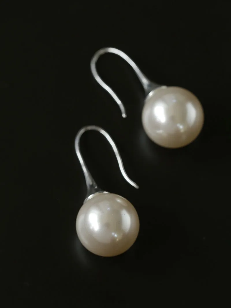 Black Onyx White Crystals Pearl Ear Hooks Drop Earrings