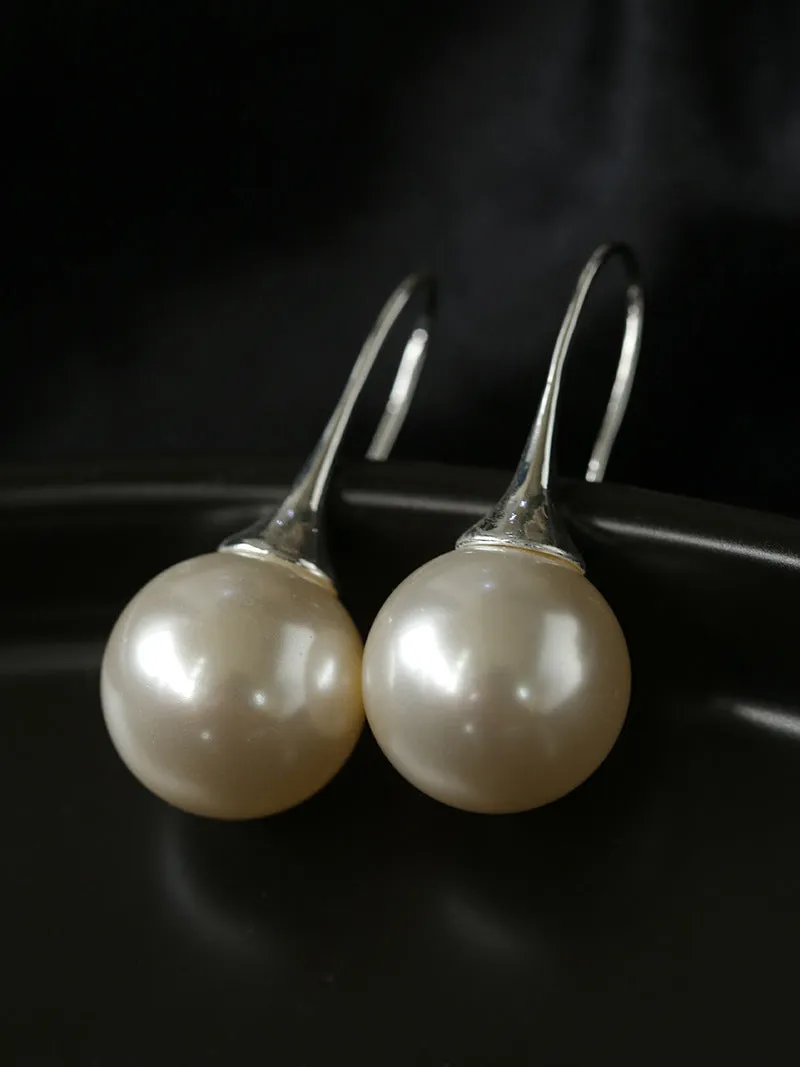 Black Onyx White Crystals Pearl Ear Hooks Drop Earrings