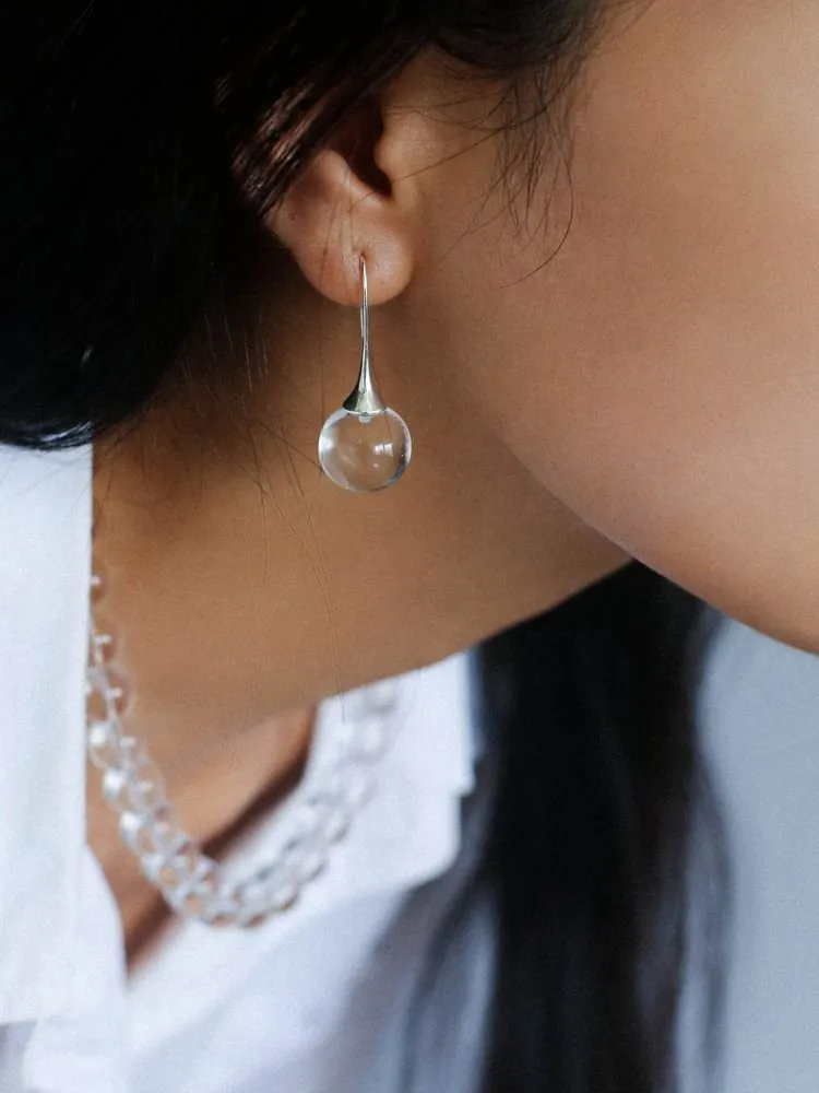 Black Onyx White Crystals Pearl Ear Hooks Drop Earrings