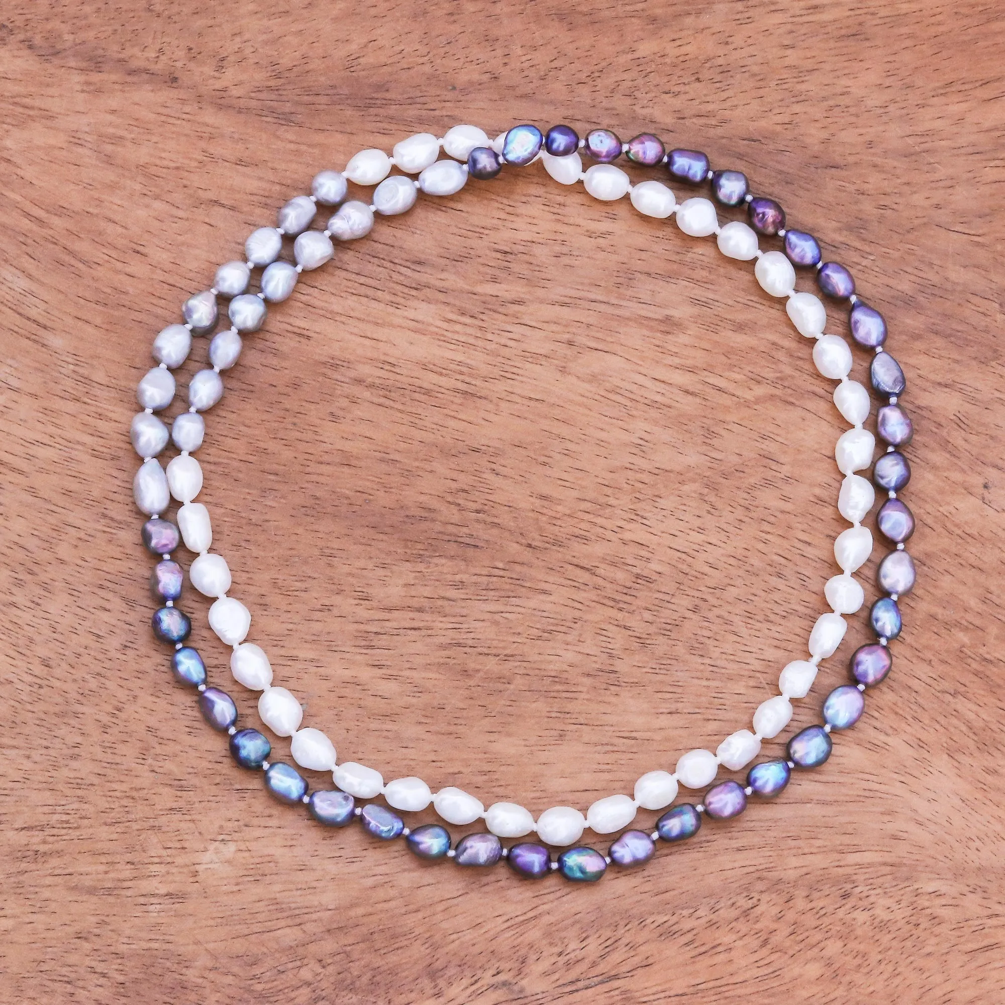 Blissful Woman in Grey Cultured Pearl Beaded Long Necklace in Grey from Thailand