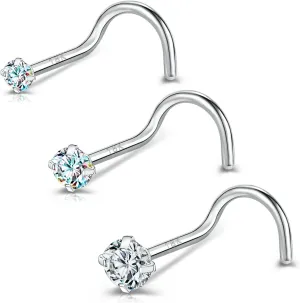 BodyAce 18K White Gold Nose Rings for Women Men, 20g Real Solid 18k Nose Rings Studs, Simulated Diamond Nose Piercing Jewelry 1.5mm 2mm 3mm
