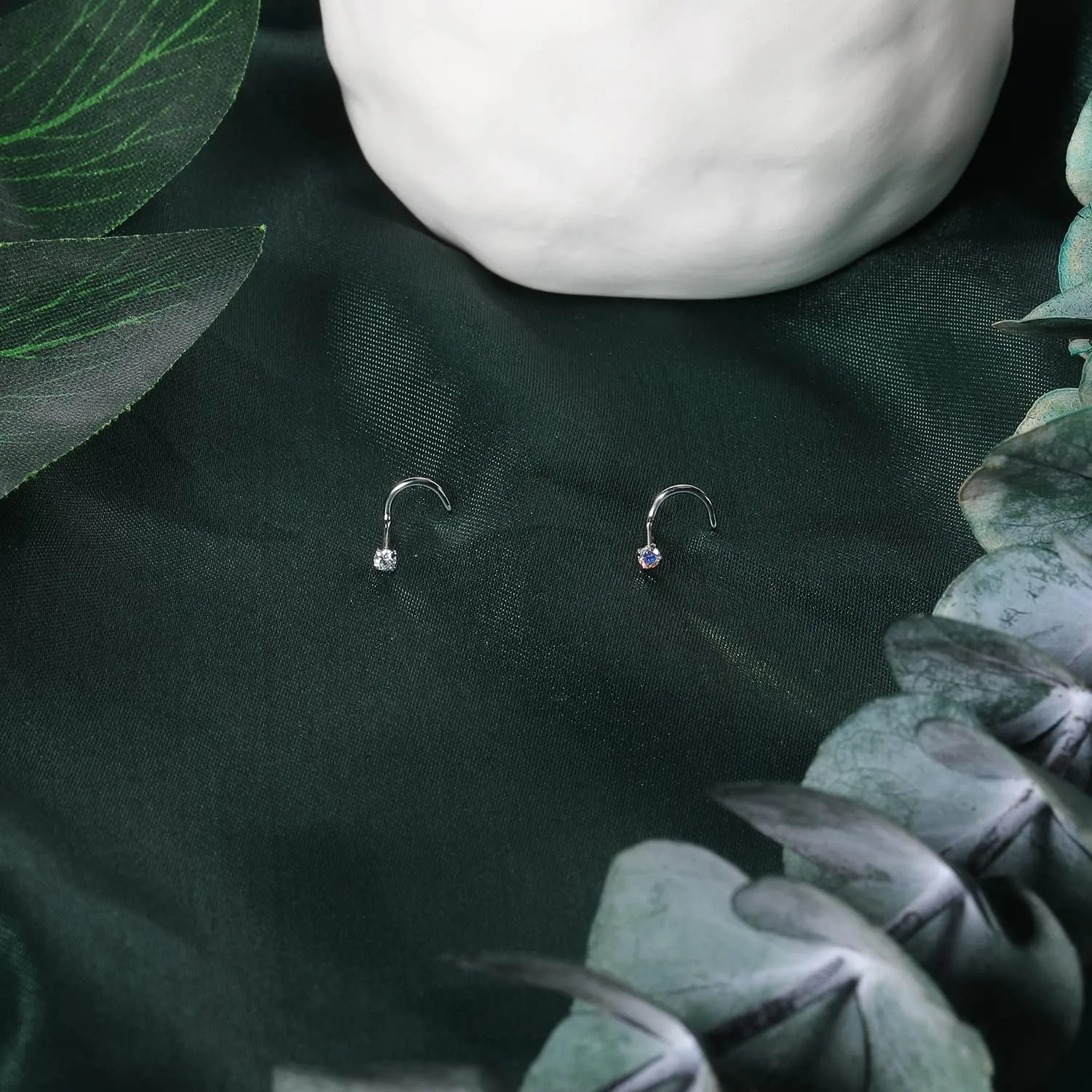 BodyAce 18K White Gold Nose Rings for Women Men, 20g Real Solid 18k Nose Rings Studs, Simulated Diamond Nose Piercing Jewelry 1.5mm 2mm 3mm