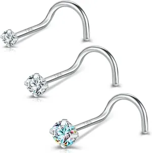 BodyAce 18K White Gold Nose Rings for Women Men, 20g Real Solid 18k Nose Rings Studs, Simulated Diamond Nose Piercing Jewelry 1.5mm 2mm 3mm