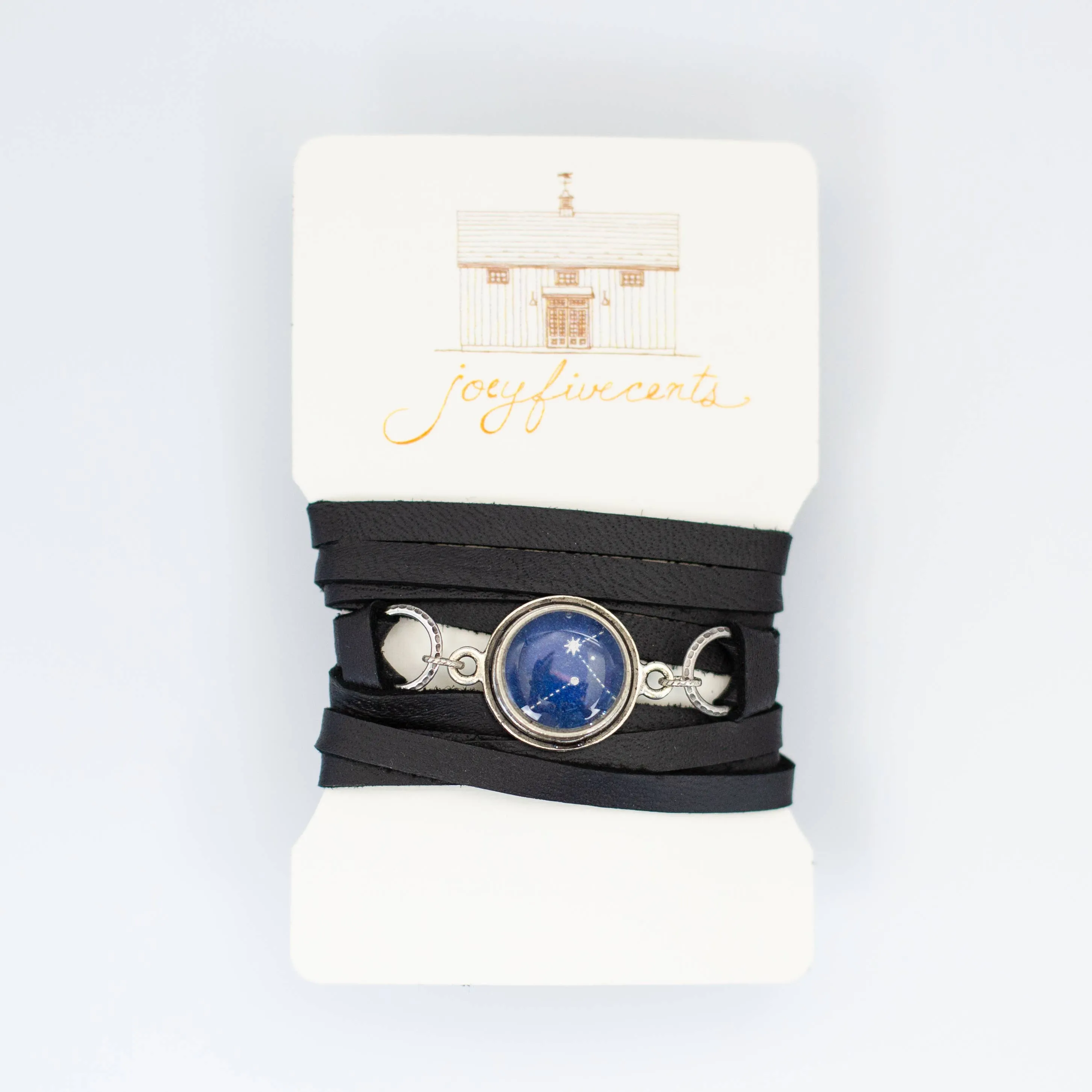 Boho Silver Wrap Bracelet- blue celestial imagery, stars