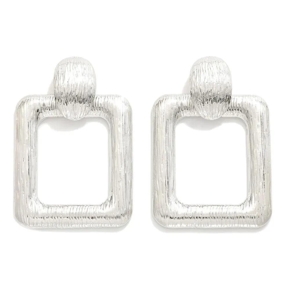 Brushed Metal Rectangular Door Knocker Drop Earrings