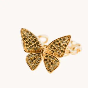 Butterfly Green Ombre Gold Adjustable Ring W.