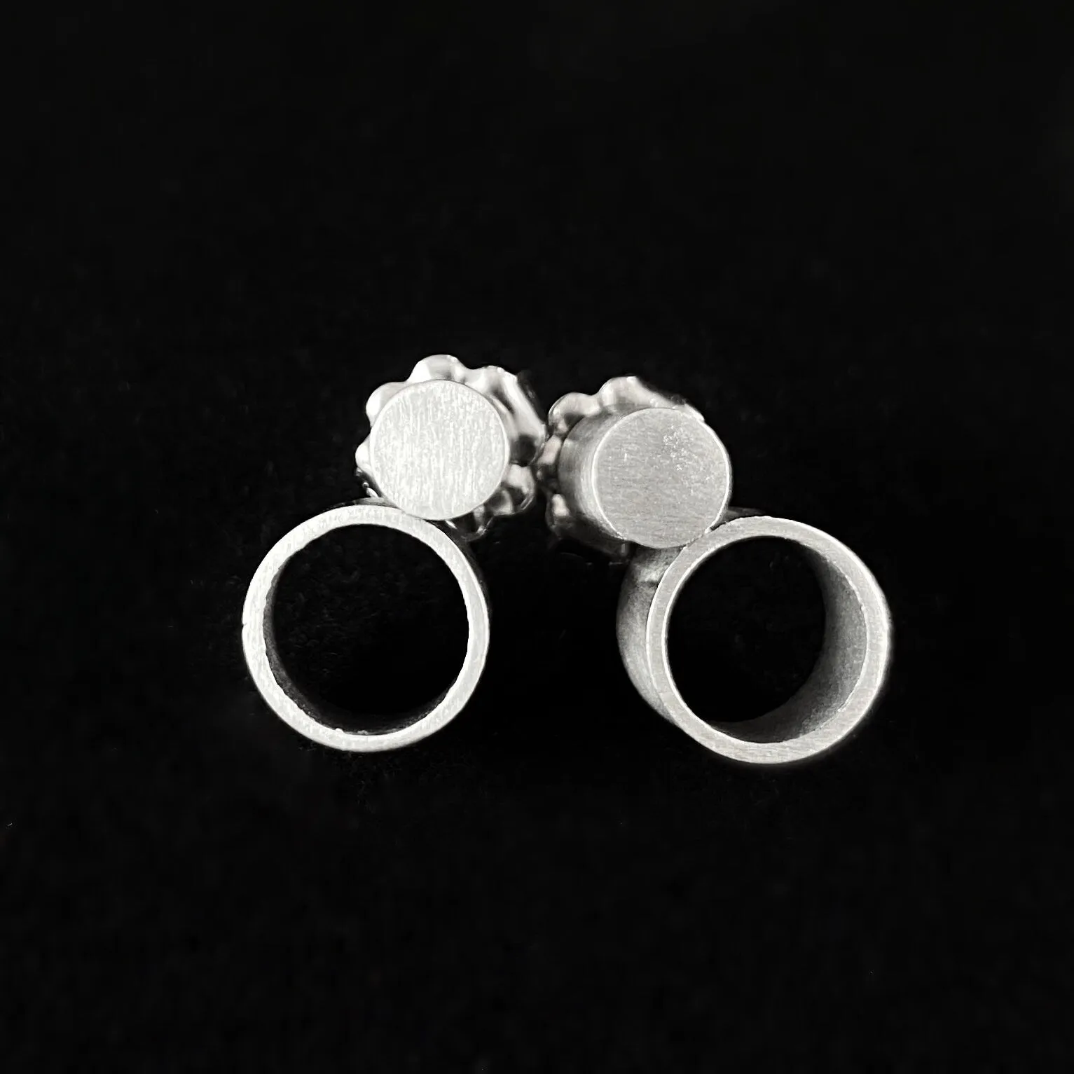 Button Over Circle Stud Earrings, Handmade - Recycled Materials