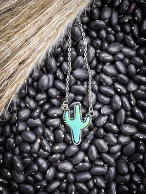 Cactus Pendant Necklace - Turquoise