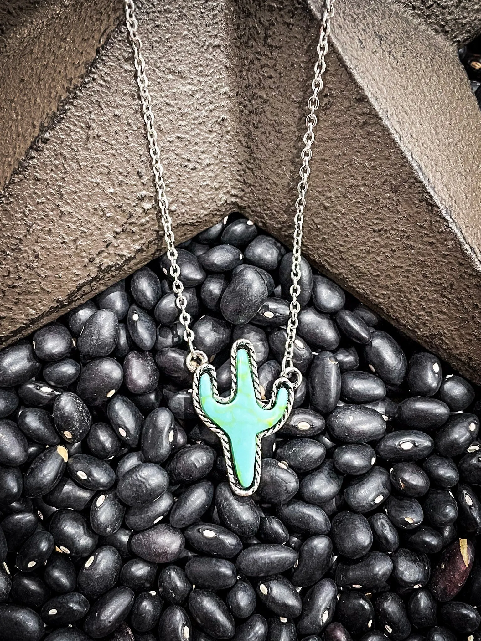 Cactus Pendant Necklace - Turquoise
