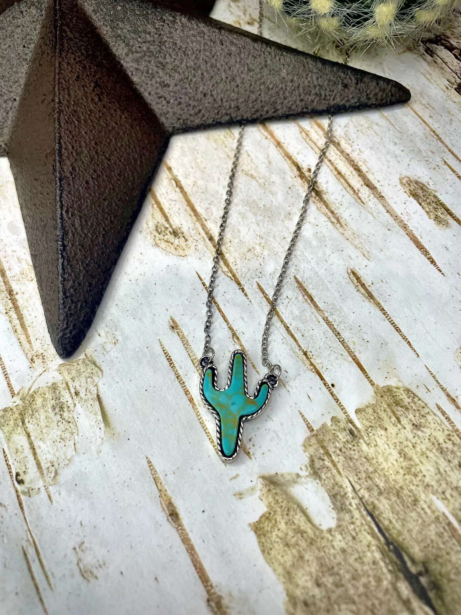 Cactus Pendant Necklace - Turquoise