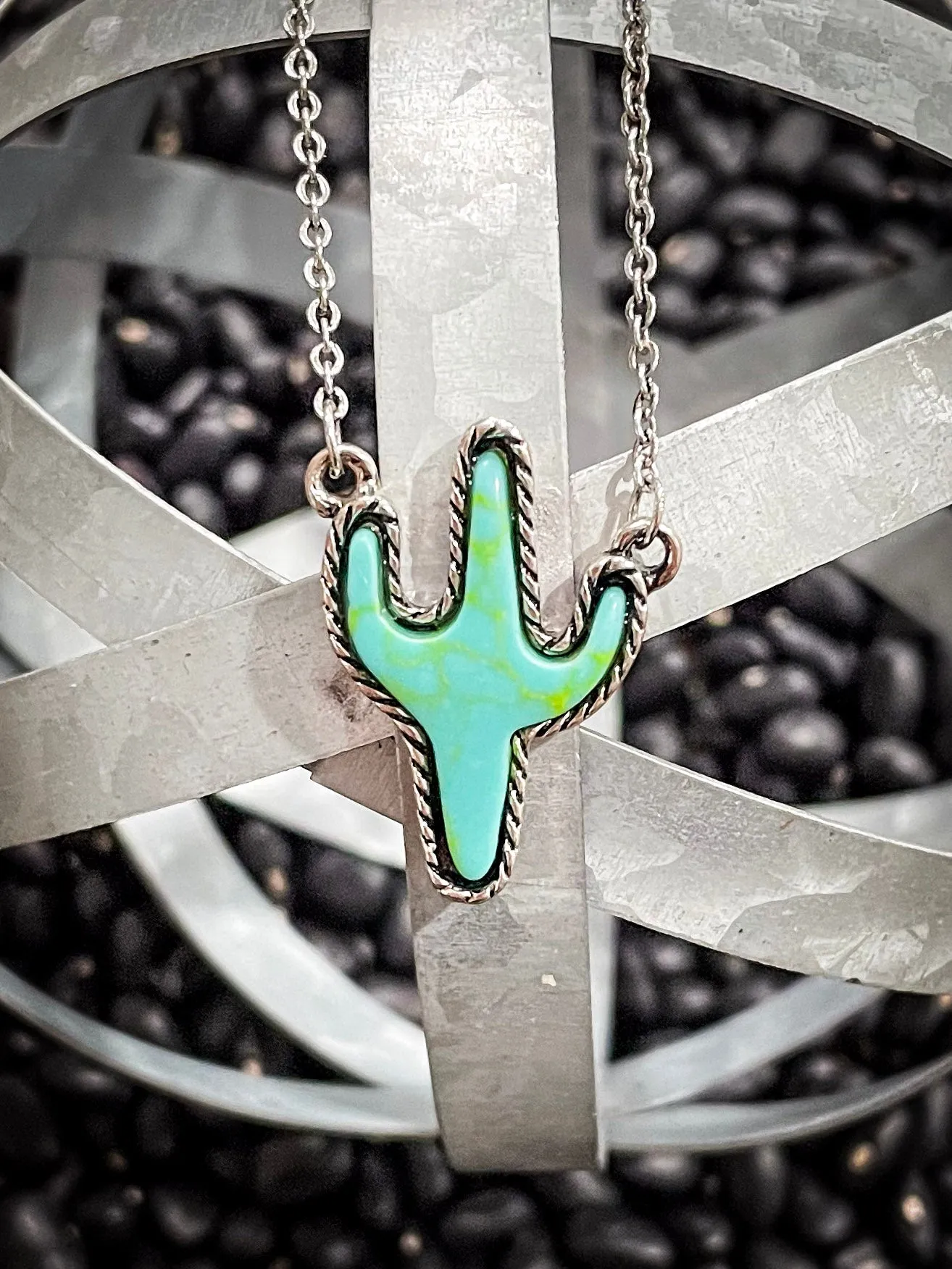 Cactus Pendant Necklace - Turquoise