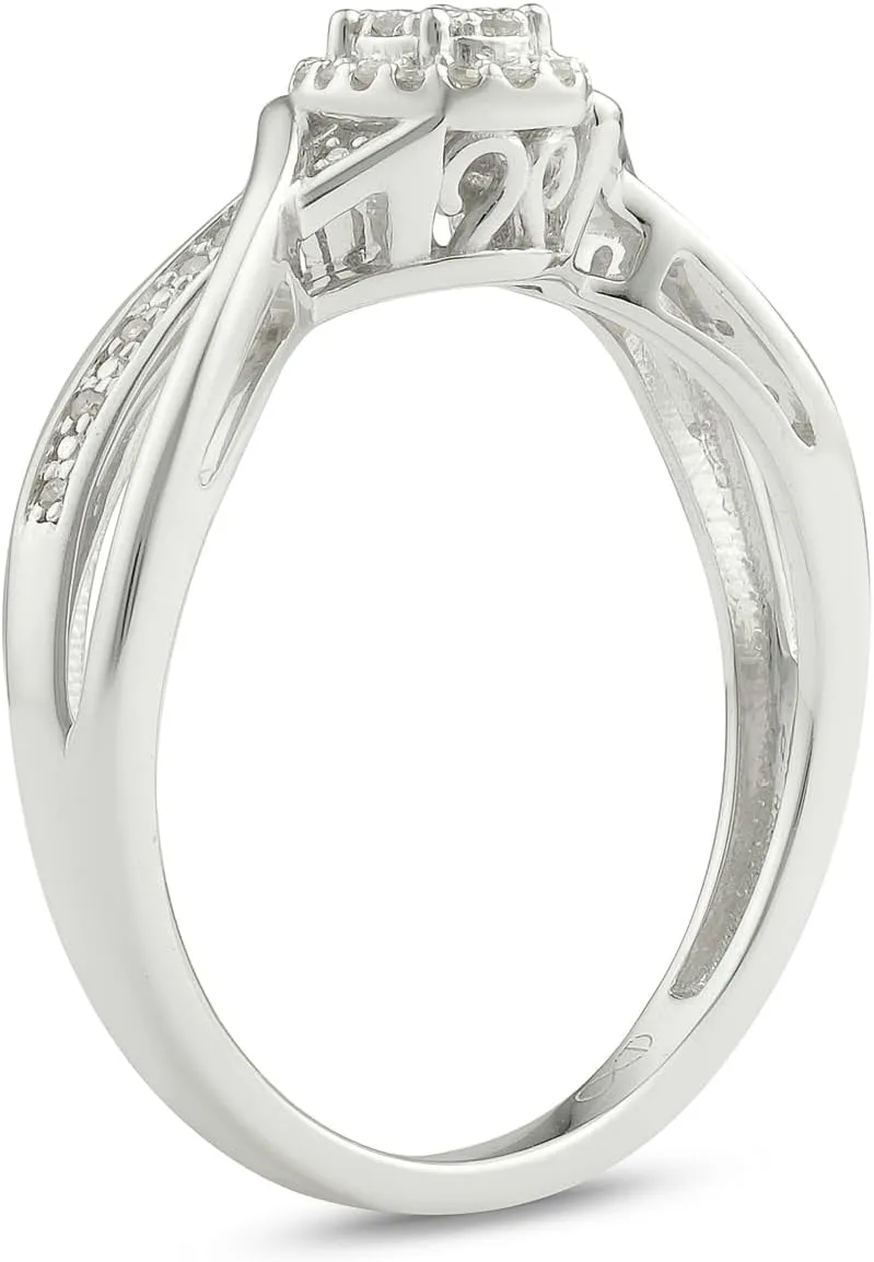 Cali Trove 925 Sterling Silver Diamond Cluster Halo Promise Ring for Women, 1/10ct White Diamonds & Black Diamonds. Promise Bridal Ring & Womens Engagement Ring in 925 Silver. Diamond Ring for her