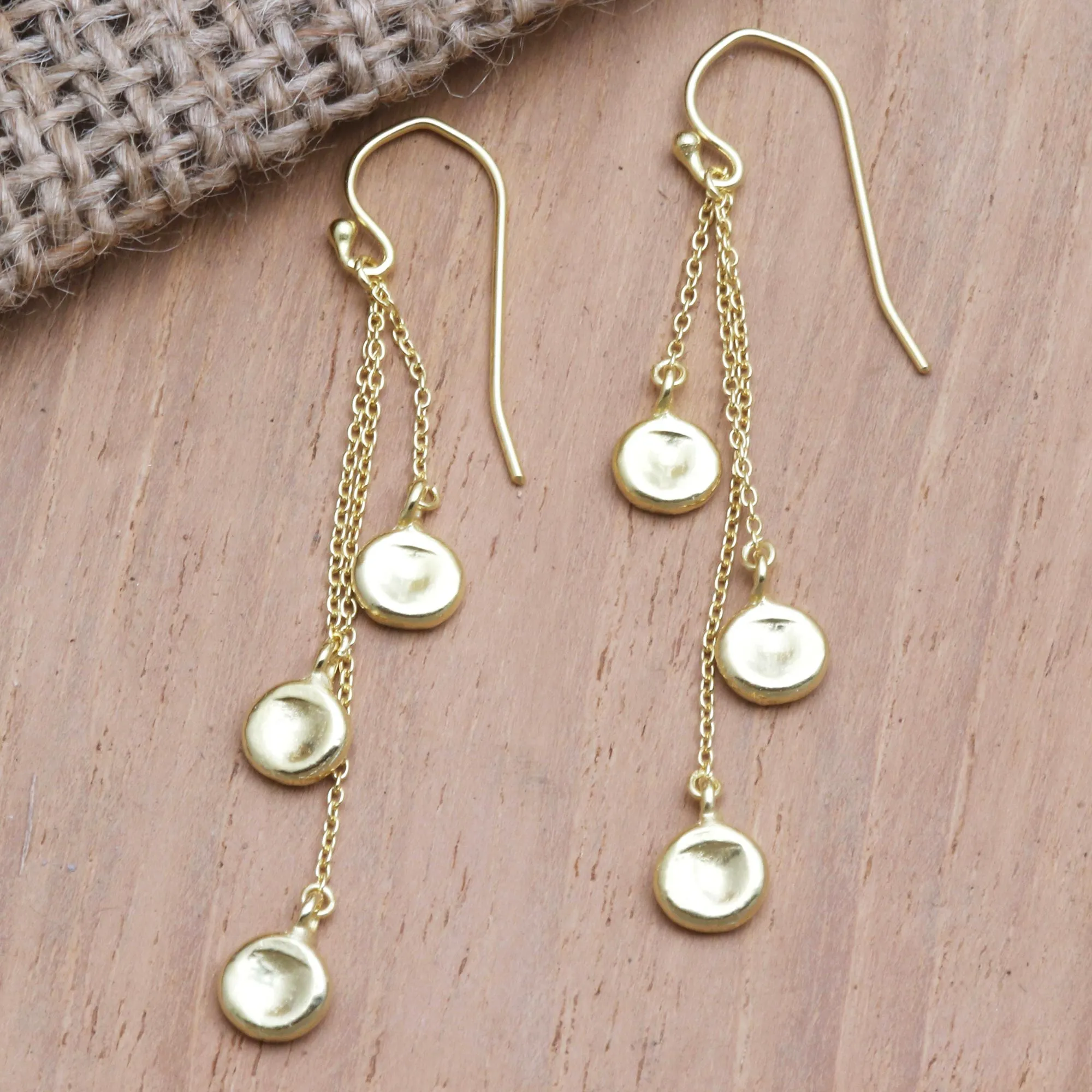 Cantaloupe Fruit Hand Crafted Gold-Plated Dangle Earrings