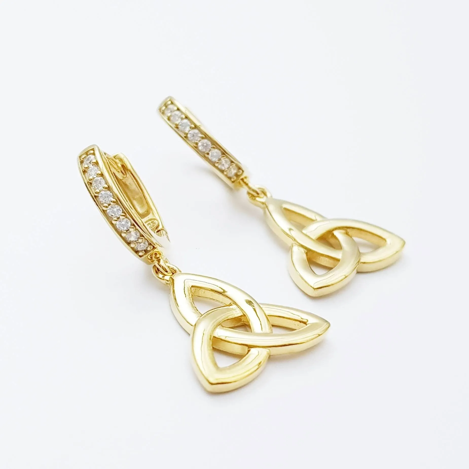 Celtic huggie Earrings, trinity knot hoop earrings, gold Celtic jewelry, celtic drop earrings