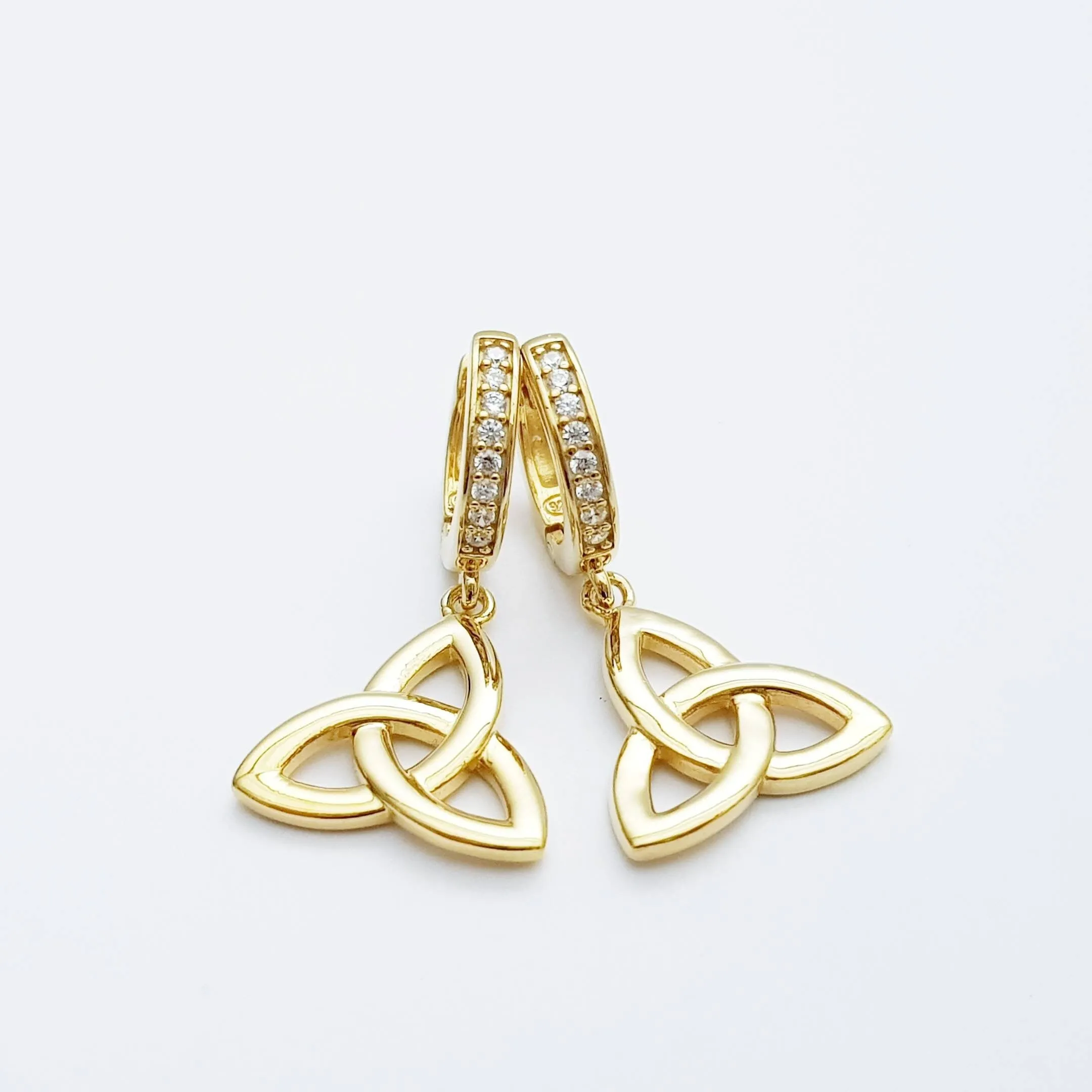 Celtic huggie Earrings, trinity knot hoop earrings, gold Celtic jewelry, celtic drop earrings