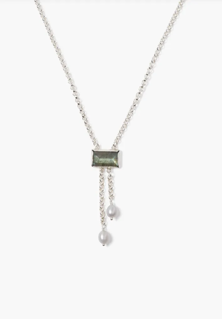 CHAN LUU TAB PEARL DROP NECKLACE LABRADORITE SILVER