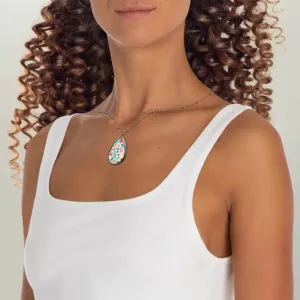 Chic Vibrant Flowers Oval Necklace White Aluminum