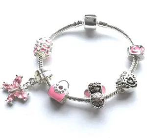 Children's Niece 'Pink Fairy Dream' Silver Plated Charm Bead Bracelet