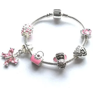 Children's Niece 'Pink Fairy Dream' Silver Plated Charm Bead Bracelet