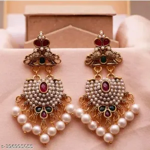Classic Gold Plated Chandelier Earrings &amp; Studs with Pearl Stones