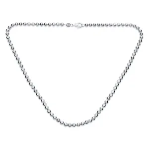 Classic Sterling Silver 4MM Ball Bead Strand Necklace Polished 16-18 Inch Italy