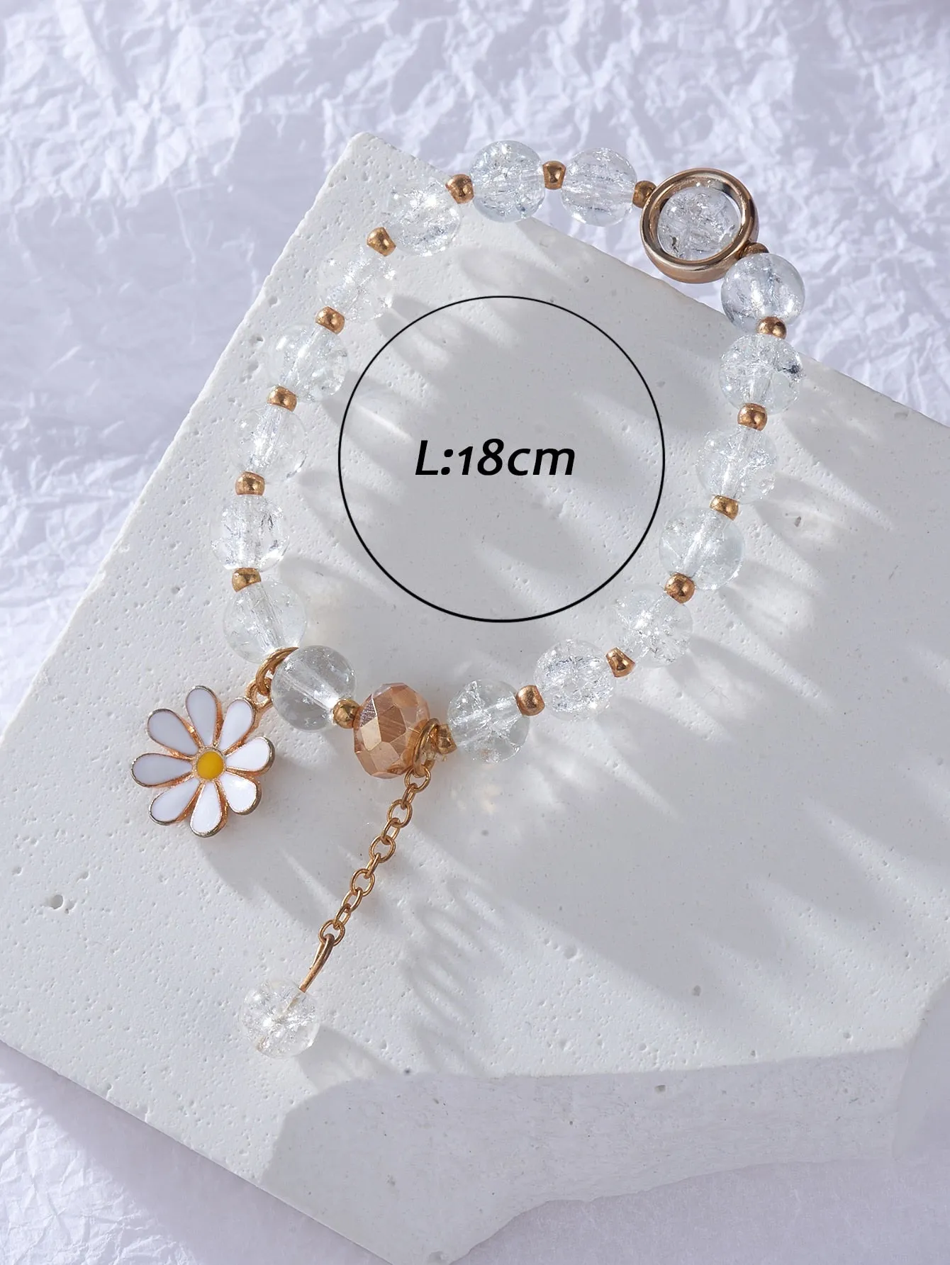 Clear Flower Charm Beaded Bracelet Stackable Stretch Bracelets Creative Beads