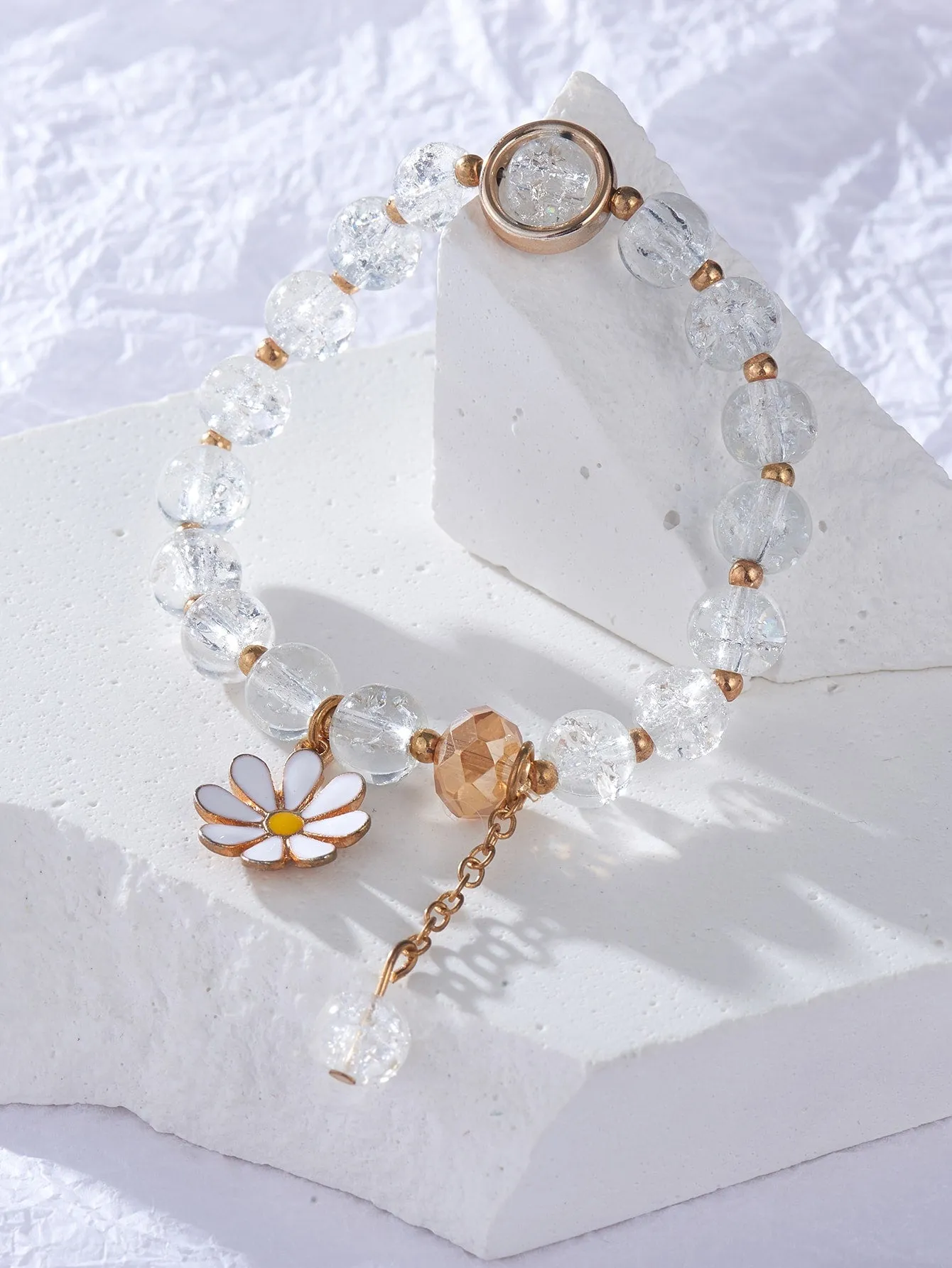 Clear Flower Charm Beaded Bracelet Stackable Stretch Bracelets Creative Beads