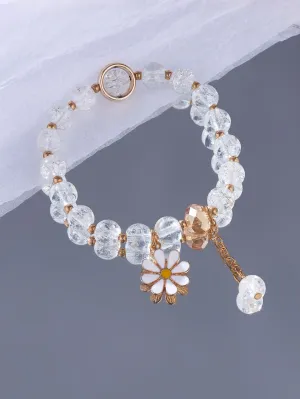 Clear Flower Charm Beaded Bracelet Stackable Stretch Bracelets Creative Beads