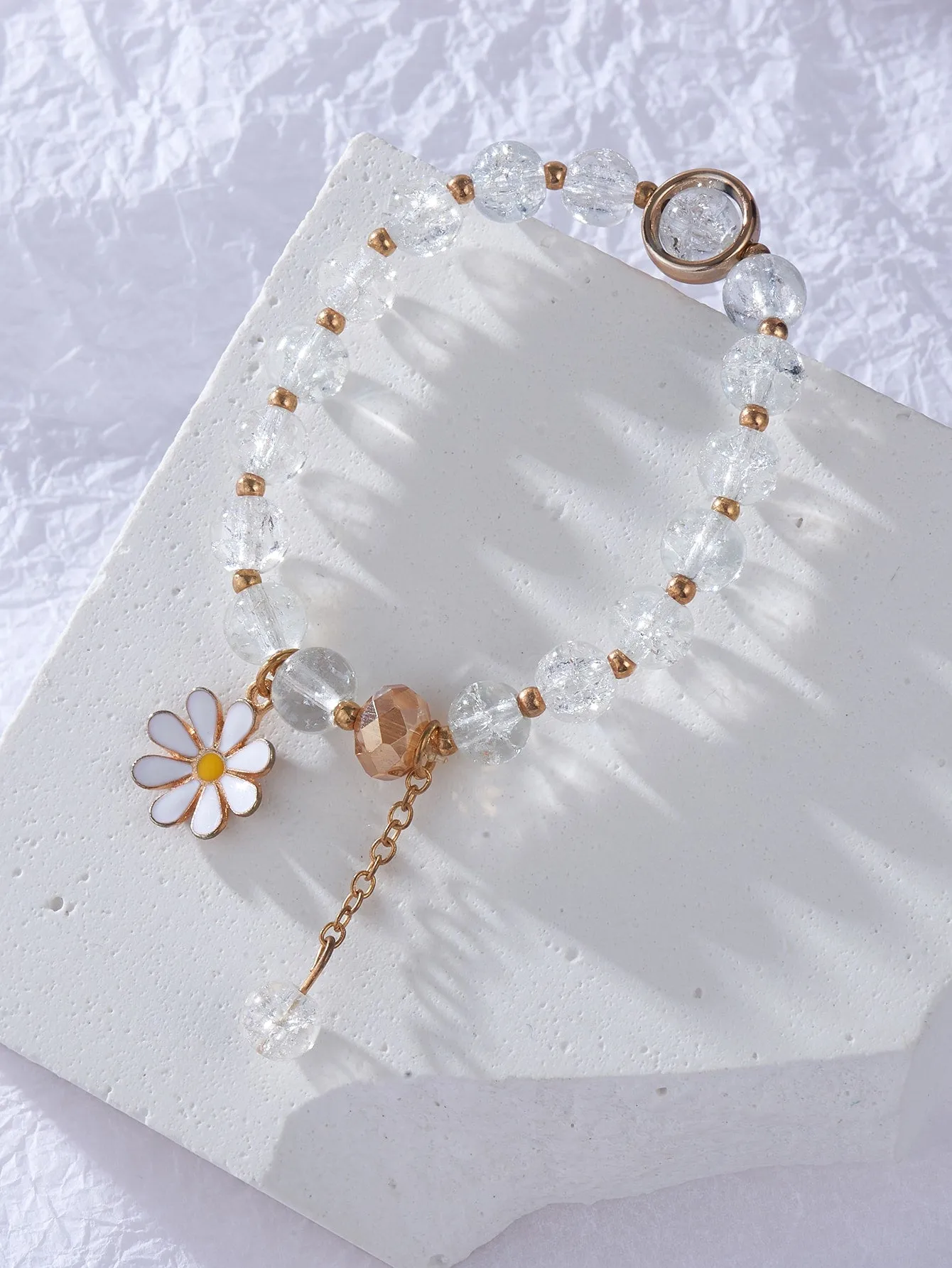 Clear Flower Charm Beaded Bracelet Stackable Stretch Bracelets Creative Beads