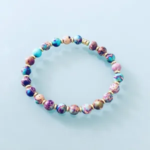 Clover Women's Lithotherapy Bracelet in Jasper Beads and Gold Heishi Beads