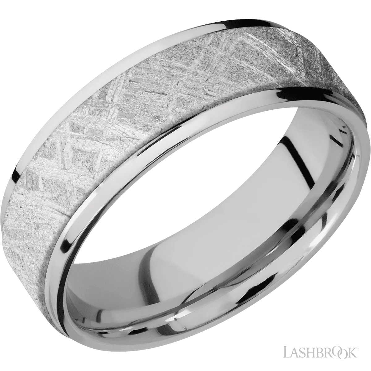Cobalt Chrome Band with Polish Finish and Meteorite Inlay - 7MM
