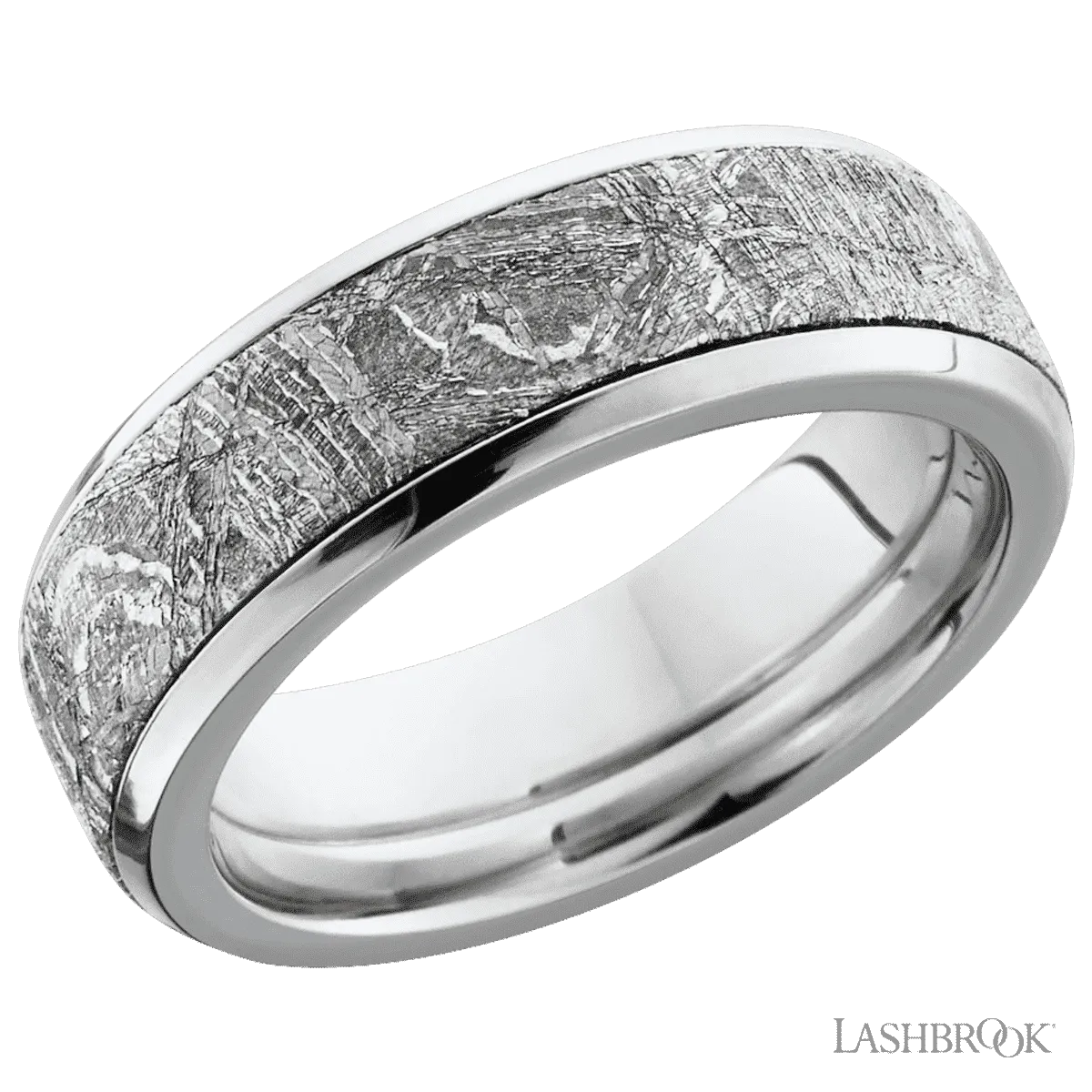 Cobalt Chrome Step Beveled Ring with a Meteorite Inlay - 7MM