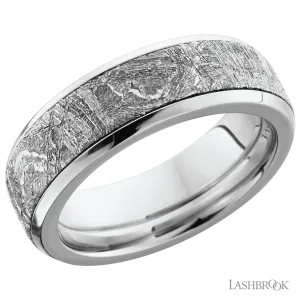 Cobalt Chrome Step Beveled Ring with a Meteorite Inlay - 7MM