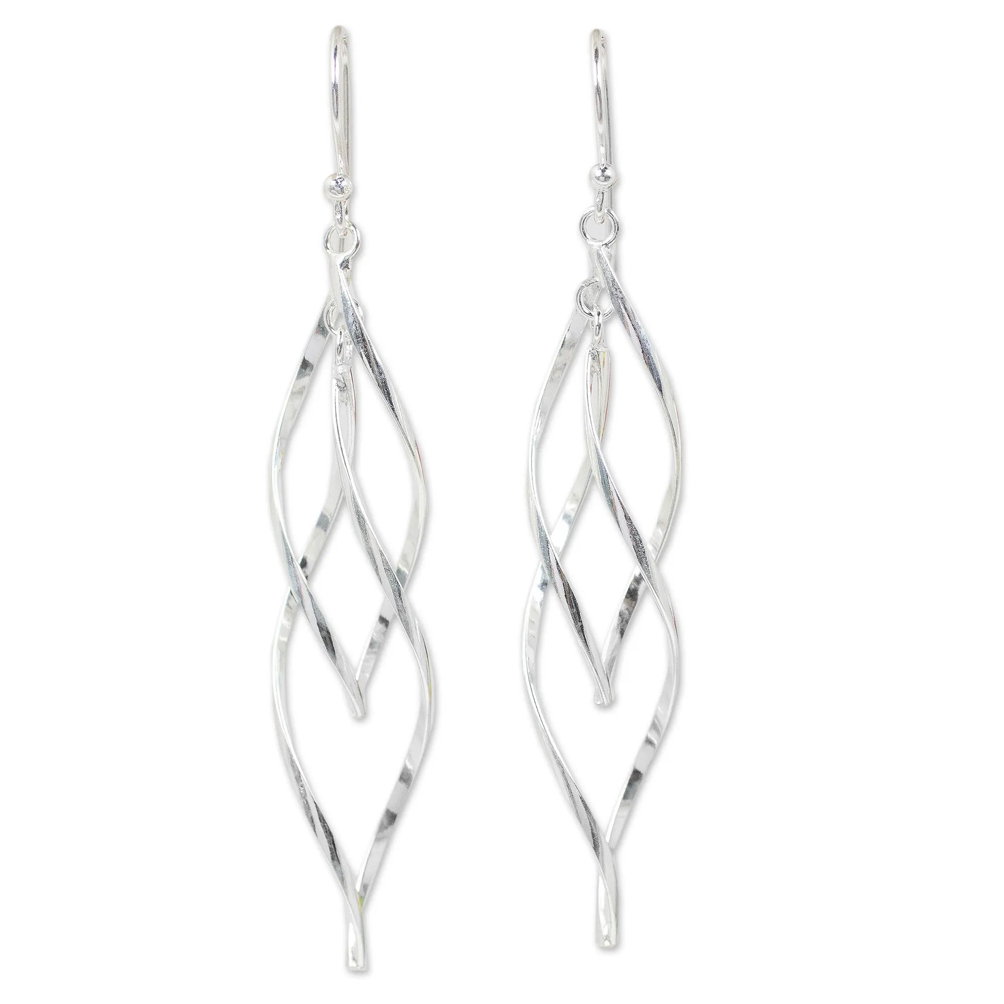 Contemporary Design Dangle Earrings in Sterling Silver - Ribbon Helix | NOVICA