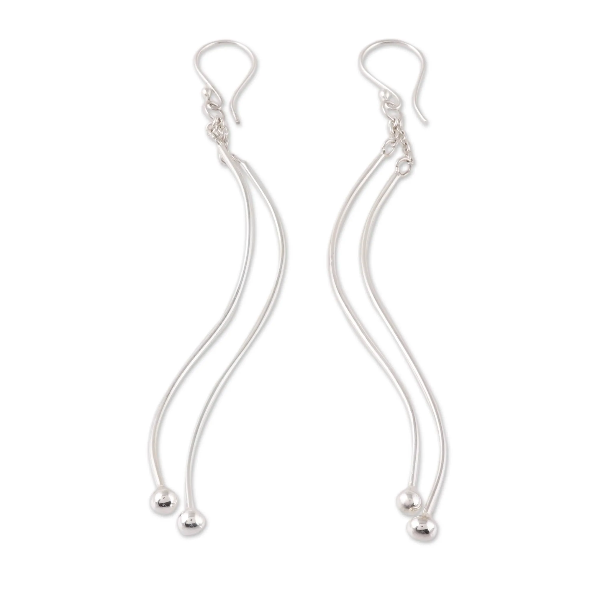 Contemporary Elegance Wavy Sterling Silver Dangle Earrings from India