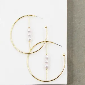 Contemporary hoop earrings with cross bar and faux pearl elements