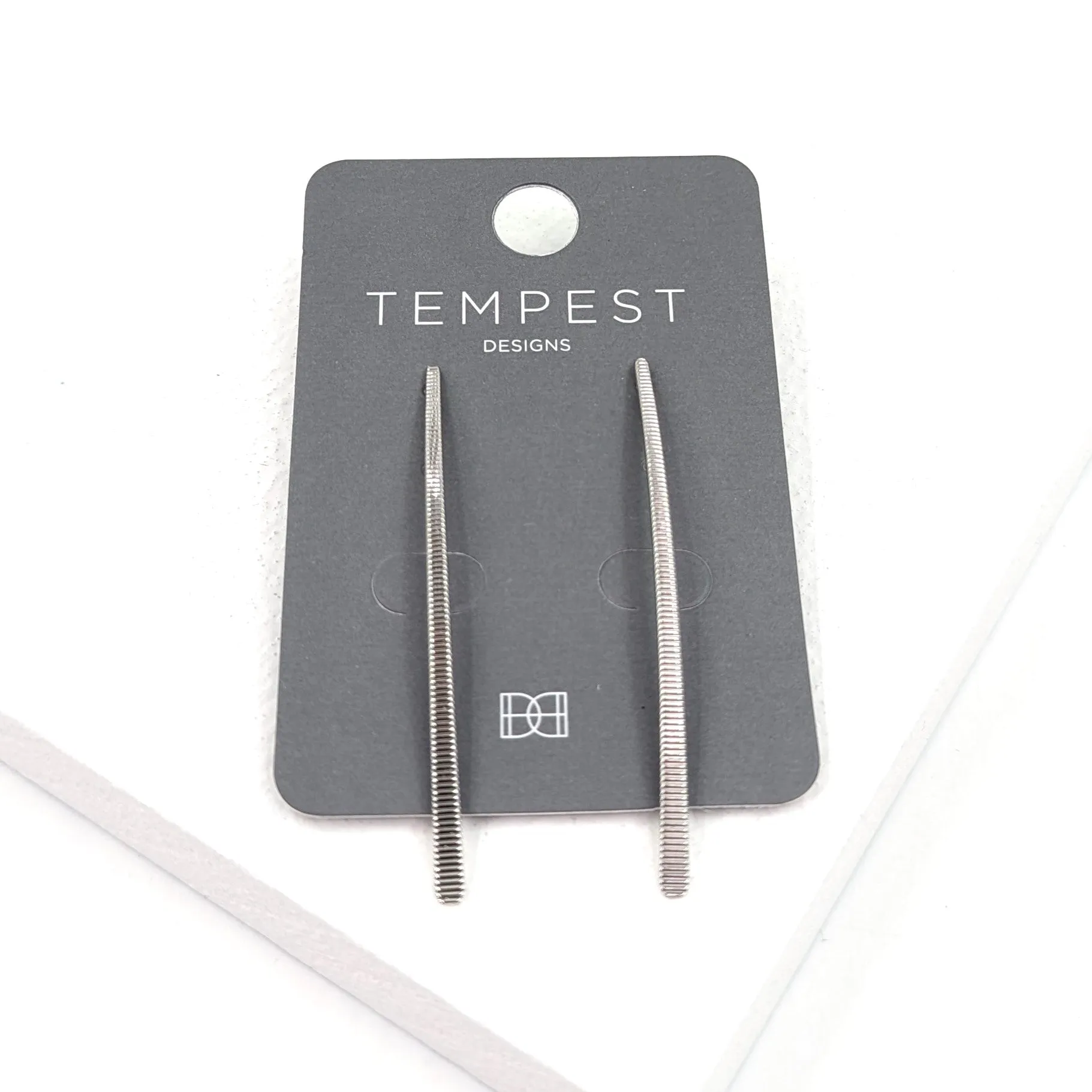 Contemporary long bar earrings with subtle groove texture